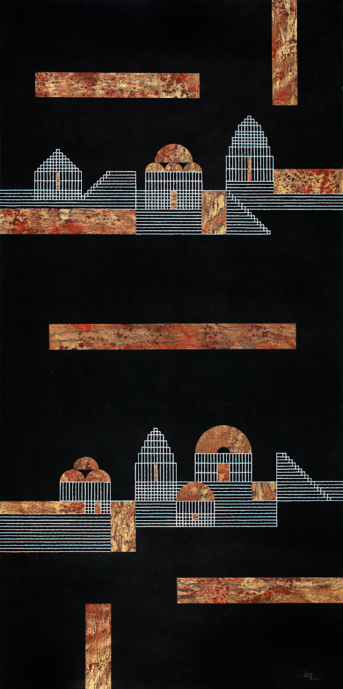 Desert Architecture Rajasthan Acrylic On Canvas 96x48 1992